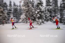 29.11.2020, Ruka, Finland (FIN): Johannes Hoesflot Klaebo (NOR), Alexander Bolshunov (RUS), Emil Iversen (NOR), (l-r)  - FIS world cup cross-country, pursuit men, Ruka (FIN). www.nordicfocus.com. © Modica/NordicFocus. Every downloaded picture is fee-liable.