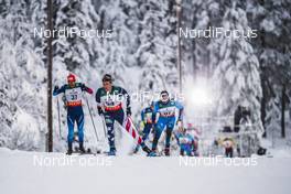 29.11.2020, Ruka, Finland (FIN): Simeon Hamilton (USA), Jonas Baumann (SUI), Renaud Jay (FRA), (l-r)  - FIS world cup cross-country, pursuit men, Ruka (FIN). www.nordicfocus.com. © Modica/NordicFocus. Every downloaded picture is fee-liable.