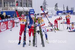 29.11.2020, Ruka, Finland (FIN): Tatiana Sorina (RUS), Therese Johaug (NOR), Ebba Andersson (SWE), (l-r)  - FIS world cup cross-country, pursuit women, Ruka (FIN). www.nordicfocus.com. © Vianney THBAUT/NordicFocus. Every downloaded picture is fee-liable.