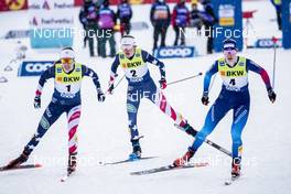 12.12.2020, Davos, Switzerland (SUI): Rosie Brennan (USA), Sophie Caldwell Hamilton (USA), Nadine Faehndrich (SUI), (l-r)  - FIS world cup cross-country, individual sprint, Davos (SUI). www.nordicfocus.com. © Modica/NordicFocus. Every downloaded picture is fee-liable.
