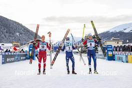 12.12.2020, Davos, Switzerland (SUI): Alexander Bolshunov (RUS), Federico Pellegrino (ITA), Andrew Young (GBR), (l-r)  - FIS world cup cross-country, individual sprint, Davos (SUI). www.nordicfocus.com. © Modica/NordicFocus. Every downloaded picture is fee-liable.