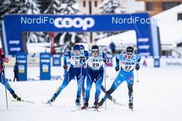 12.12.2020, Davos, Switzerland (SUI): Jovian Hediger (SUI), Erwan Kaeser (SUI), Valentin Chauvin (FRA), (l-r)  - FIS world cup cross-country, individual sprint, Davos (SUI). www.nordicfocus.com. © Modica/NordicFocus. Every downloaded picture is fee-liable.