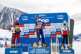 12.12.2020, Davos, Switzerland (SUI): Alexander Bolshunov (RUS), Federico Pellegrino (ITA), Andrew Young (GBR), (l-r)  - FIS world cup cross-country, individual sprint, Davos (SUI). www.nordicfocus.com. © Modica/NordicFocus. Every downloaded picture is fee-liable.