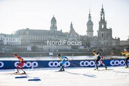 19.12.2020, Dresden, Germany (GER): Alexander Bolshunov (RUS), Richard Jouve (FRA), Logan Hanneman (USA), Sebastian Eisenlauer (GER), (l-r)  - FIS world cup cross-country, individual sprint, Dresden (GER). www.nordicfocus.com. © Modica/NordicFocus. Every downloaded picture is fee-liable.