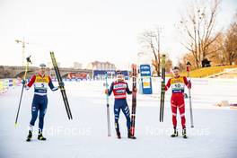 19.12.2020, Dresden, Germany (GER): Andrew Young (GBR), Federico Pellegrino (ITA), Gleb Retivykh (RUS), (l-r)  - FIS world cup cross-country, individual sprint, Dresden (GER). www.nordicfocus.com. © Modica/NordicFocus. Every downloaded picture is fee-liable.