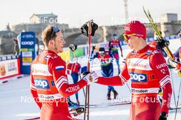 20.12.2020, Dresden, Germany (GER): Gleb Retivykh (RUS), Alexander Bolshunov (RUS), (l-r)  - FIS world cup cross-country, team sprint, Dresden (GER). www.nordicfocus.com. © Modica/NordicFocus. Every downloaded picture is fee-liable.