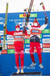 20.12.2020, Dresden, Germany (GER): Gleb Retivykh (RUS), Alexander Bolshunov (RUS), (l-r)  - FIS world cup cross-country, team sprint, Dresden (GER). www.nordicfocus.com. © Modica/NordicFocus. Every downloaded picture is fee-liable.