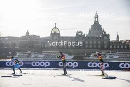 20.12.2020, Dresden, Germany (GER): Richard Jouve (FRA), Francesco De Fabiani (ITA), Simeon Hamilton (USA), (l-r)  - FIS world cup cross-country, team sprint, Dresden (GER). www.nordicfocus.com. © Modica/NordicFocus. Every downloaded picture is fee-liable.