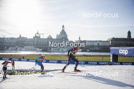 20.12.2020, Dresden, Germany (GER): Federico Pellegrino (ITA), Lucas Chanavat (FRA), (l-r)  - FIS world cup cross-country, team sprint, Dresden (GER). www.nordicfocus.com. © Modica/NordicFocus. Every downloaded picture is fee-liable.