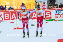 12.01.2020, Val di Fiemme, Italy (ITA): Joergen Graabak (NOR), Jarl Magnus Riiber (NOR)  (l-r)  - FIS world cup nordic combined, team sprint HS104/2x7.5km, Val di Fiemme (ITA). www.nordicfocus.com. © Volk/NordicFocus. Every downloaded picture is fee-liable.