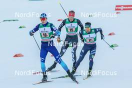 12.01.2020, Val di Fiemme, Italy (ITA): Arttu Maekiaho (FIN), Ben Loomis (USA), Lukas Runggaldier (ITA)  - FIS world cup nordic combined, team sprint HS104/2x7.5km, Val di Fiemme (ITA). www.nordicfocus.com. © Volk/NordicFocus. Every downloaded picture is fee-liable.