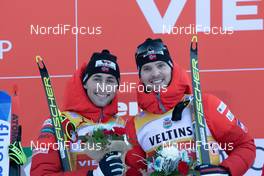 12.01.2020, Val di Fiemme, Italy (ITA): Jarl Magnus Riiber (NOR), Joergen Graabak (NOR) - FIS world cup nordic combined, team sprint HS104/2x7.5km, Val di Fiemme (ITA). www.nordicfocus.com. © Volk/NordicFocus. Every downloaded picture is fee-liable.