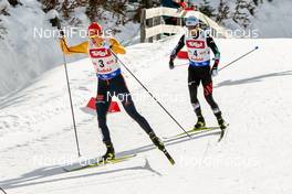 01.02.2020, Seefeld, Austria (AUT): Eric Frenzel (GER), Akito Watabe (JPN) (l-r)  - FIS world cup nordic combined, individual gundersen HS109/10km, Seefeld (AUT). www.nordicfocus.com. © Volk/NordicFocus. Every downloaded picture is fee-liable.