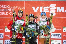 01.03.2020 Lahti, Finland (FIN): Joergen Graabak (NOR), Akito Watabe (JPN), Vinzenz Geiger (GER), (l-r) - FIS world cup nordic combined, individual gundersen HS130/10km, Lahti (FIN). www.nordicfocus.com. © THIBAUT/NordicFocus. Every downloaded picture is fee-liable.