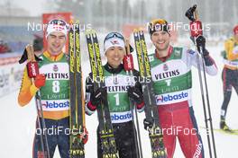 01.03.2020 Lahti, Finland (FIN): Vinzenz Geiger (GER), Akito Watabe (JPN), Joergen Graabak (NOR), (l-r)  - FIS world cup nordic combined, individual gundersen HS130/10km, Lahti (FIN). www.nordicfocus.com. © THIBAUT/NordicFocus. Every downloaded picture is fee-liable.