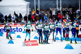 29.02.2020 Lahti, Finland (FIN): Samuel Costa (ITA), Alessandro Pittin (ITA), Antoine Gerard (FRA), Laurent Muhlethaler (FRA), (l-r)  - FIS world cup nordic combined, team sprint HS130/2x7.5km, Lahti (FIN). www.nordicfocus.com. © Modica/NordicFocus. Every downloaded picture is fee-liable.