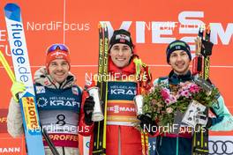 07.03.2020, Oslo, Norway (NOR): Fabian Riessle (GER), Jarl Magnus Riiber (NOR), Ilkka Herola (FIN) (l-r) - FIS world cup nordic combined, individual gundersen HS134/10km, Oslo (NOR). www.nordicfocus.com. © Volk/NordicFocus. Every downloaded picture is fee-liable.