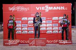 27.11.2020, Ruka, Finland (FIN): Johannes Lamparter (AUT), Jarl Magnus Riiber (NOR), Jens Luraas Oftebro (NOR), (l-r) - FIS world cup nordic combined men, individual gundersen HS142/10km, Ruka (FIN). www.nordicfocus.com. © Vianney THBAUT/NordicFocus. Every downloaded picture is fee-liable.