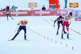 19.12.2020, Ramsau, Austria (AUT): Vinzenz Geiger (GER), Lukas Greiderer (AUT), Jarl Magnus Riiber (NOR) (l-r)  - FIS world cup nordic combined men, individual gundersen HS98/10km, Ramsau (AUT). www.nordicfocus.com. © Volk/NordicFocus. Every downloaded picture is fee-liable.
