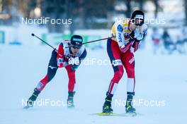20.12.2020, Ramsau, Austria (AUT): Akito Watabe (JPN), Jarl Magnus Riiber (NOR) (l-r)  - FIS world cup nordic combined men, individual gundersen HS98/10km, Ramsau (AUT). www.nordicfocus.com. © Volk/NordicFocus. Every downloaded picture is fee-liable.