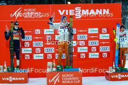 20.12.2020, Ramsau, Austria (AUT): Jarl Magnus Riiber (NOR), Vinzenz Geiger (GER), Fabian Riessle (GER) (l-r) - FIS world cup nordic combined men, individual gundersen HS98/10km, Ramsau (AUT). www.nordicfocus.com. © Volk/NordicFocus. Every downloaded picture is fee-liable.