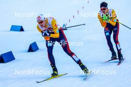 20.12.2020, Ramsau, Austria (AUT): Vinzenz Geiger (GER), Fabian Riessle (GER) (l-r)  - FIS world cup nordic combined men, individual gundersen HS98/10km, Ramsau (AUT). www.nordicfocus.com. © Volk/NordicFocus. Every downloaded picture is fee-liable.