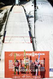 12.01.2020, Val di Fiemme, Italy (ITA): Kraft Stefan (AUT), Geiger Karl (GER), Kubacki Dawid (POL), (l-r) - FIS world cup ski jumping, individual HS135, Val di Fiemme (ITA). www.nordicfocus.com. © Modica/NordicFocus. Every downloaded picture is fee-liable. 
