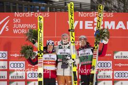 01.03.2020, Lahti, Finland (FIN): Stefan Kraft (AUT), Karl Geiger (GER), Michael Hayboeck (AUT), (l-r) - FIS world cup ski jumping, individual HS130, Lahti (FIN). www.nordicfocus.com. © THIBAUT/NordicFocus. Every downloaded picture is fee-liable.