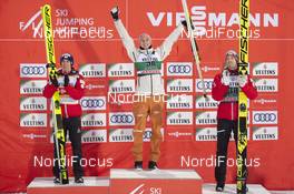01.03.2020, Lahti, Finland (FIN): Stefan Kraft (AUT), Karl Geiger (GER), Michael Hayboeck (AUT), (l-r) - FIS world cup ski jumping, individual HS130, Lahti (FIN). www.nordicfocus.com. © THIBAUT/NordicFocus. Every downloaded picture is fee-liable.