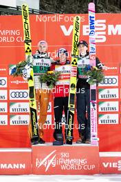 28.02.2020, Lahti, Finland (FIN): Karl Geiger (GER), Stefan Kraft (AUT), Daniel Andre Tande (NOR), (l-r) - FIS world cup ski jumping, individual HS130, Lahti (FIN). www.nordicfocus.com. © Modica/NordicFocus. Every downloaded picture is fee-liable.