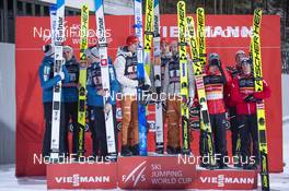 29.02.2020, Lahti, Finland (FIN): Cene Prevc (SLO), Timi Zajc (SLO), Peter Prevc (SLO), Anze Lanisek (SLO), Constantin Schmid (GER), Pius Paschke (GER), Stephan Leyhe (GER), Karl Geiger (GER), Philipp Aschenwald (AUT), Stefan Huber (AUT), Michael Hayboeck (AUT), Stefan Kraft (AUT), (l-r) - FIS world cup ski jumping, team HS130, Lahti (FIN). www.nordicfocus.com. © THIBAUT/NordicFocus. Every downloaded picture is fee-liable.