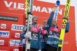07.03.2020, Oslo, Norway (NOR): Jelar Ziga (SLO), Zajc Timi (SLO), Lanisek Anze (SLO),  Prevc Peter (SLO) - FIS world cup ski jumping, team HS134, Oslo (NOR). www.nordicfocus.com. © THIBAUT/NordicFocus. Every downloaded picture is fee-liable.