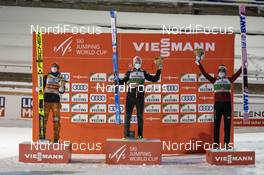 29.11.2020, Ruka, Finland (FIN): Markus Eisenbichler (GER), Halvor Egner Granerud (NOR), Dawid Kubacki (POL), (l-r) - FIS world cup ski jumping men, individual HS142, Ruka (FIN). www.nordicfocus.com. © Vianney Thibaut/NordicFocus. Every downloaded picture is fee-liable.
