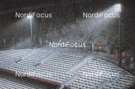 28.12.2020, Oberstdorf, Germany (GER): Event Feature: Snow fall during the qualification in front of empty grand stands - FIS world cup ski jumping men, four hills tournament, qualification, individual HS137, Oberstdorf (GER). www.nordicfocus.com. © EXPA/JFK/NordicFocus. Every downloaded picture is fee-liable.