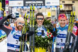 26.01.2020, Molina di Fiemme, Italy (ITA): Gjerdalen Tord Asle (NOR), Berdal Tore Bjoerseth (NOR), Eliassen Petter (NOR), (l-r)  - Visma Ski Classics and FIS Marathon Cup Marcialonga, Molina di Fiemme (ITA). www.nordicfocus.com. © Modica/NordicFocus. Every downloaded picture is fee-liable.