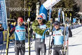 01.02.2020, Toblach-Cortina, Italy (ITA): Petter Eliassen (NOR), Andreas Nygaard (NOR), Marcus Johansson (SWE), (l-r)  - Visma Ski Classics, Toblach-Cortina (ITA). www.nordicfocus.com. © Modica/NordicFocus. Every downloaded picture is fee-liable.