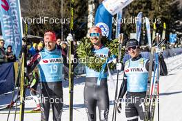 01.02.2020, Toblach-Cortina, Italy (ITA): Petter Eliassen (NOR), Andreas Nygaard (NOR), Marcus Johansson (SWE), (l-r)  - Visma Ski Classics, Toblach-Cortina (ITA). www.nordicfocus.com. © Modica/NordicFocus. Every downloaded picture is fee-liable.