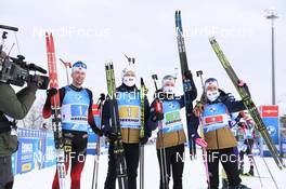 10.01.2021, Oberhof, Germany (GER): Ingrid Landmark Tandrevold (NOR), Marte Olsbu Roeiseland (NOR), Johannes Dale (NOR), Sturla Holm Laegreid (NOR) -  IBU World Cup Biathlon, mixed relay, Oberhof (GER). www.nordicfocus.com. © Manzoni/NordicFocus. Every downloaded picture is fee-liable.
