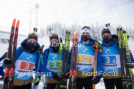 10.01.2021, Oberhof, Germany (GER): Anais Chevalier-Bouchet (FRA), Justine Braisaz-Bouchet (FRA), Fabien Claude (FRA), Quentin Fillon Maillet (FRA), (l-r) -  IBU World Cup Biathlon, mixed relay, Oberhof (GER). www.nordicfocus.com. © Manzoni/NordicFocus. Every downloaded picture is fee-liable.