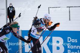 10.01.2021, Oberhof, Germany (GER): Lisa Theresa Hauser (AUT), Simon Eder (AUT), (l-r) -  IBU World Cup Biathlon, mixed relay, Oberhof (GER). www.nordicfocus.com. © Manzoni/NordicFocus. Every downloaded picture is fee-liable.