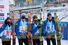 10.01.2021, Oberhof, Germany (GER): Anais Chevalier-Bouchet (FRA), Fabien Claude (FRA), Justine Braisaz-Bouchet (FRA), Quentin Fillon Maillet (FRA), (l-r) -  IBU World Cup Biathlon, mixed relay, Oberhof (GER). www.nordicfocus.com. © Manzoni/NordicFocus. Every downloaded picture is fee-liable.