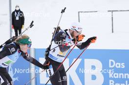 10.01.2021, Oberhof, Germany (GER): Lisa Theresa Hauser (AUT), Simon Eder (AUT) -  IBU World Cup Biathlon, mixed relay, Oberhof (GER). www.nordicfocus.com. © Manzoni/NordicFocus. Every downloaded picture is fee-liable.