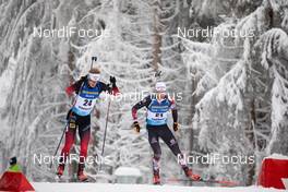 09.01.2021, Oberhof, Germany (GER): Maksim Varabei (BLR), Simon Eder (AUT), (l-r) -  IBU World Cup Biathlon, pursuit men, Oberhof (GER). www.nordicfocus.com. © Manzoni/NordicFocus. Every downloaded picture is fee-liable.