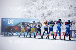 09.01.2021, Oberhof, Germany (GER): Peppe Femling (SWE), Felix Leitner (AUT), Martin Ponsiluoma (SWE), Christian Gow (CAN), Arnd Peiffer (GER), Raman Yaliotnau (BLR), Matvey Eliseev (RUS), David Komatz (AUT), Eduard Latypov (RUS), (l-r) -  IBU World Cup Biathlon, pursuit men, Oberhof (GER). www.nordicfocus.com. © Manzoni/NordicFocus. Every downloaded picture is fee-liable.