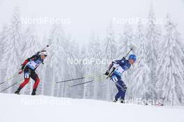 09.01.2021, Oberhof, Germany (GER): Lukas Hofer (ITA), Johannes Dale (NOR) -  IBU World Cup Biathlon, pursuit men, Oberhof (GER). www.nordicfocus.com. © Manzoni/NordicFocus. Every downloaded picture is fee-liable.