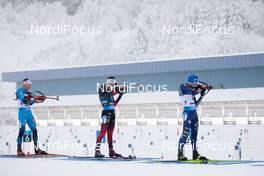 09.01.2021, Oberhof, Germany (GER): Fabien Claude (FRA), Sturla Holm Laegreid (NOR), Lukas Hofer (ITA), (l-r) -  IBU World Cup Biathlon, pursuit men, Oberhof (GER). www.nordicfocus.com. © Manzoni/NordicFocus. Every downloaded picture is fee-liable.