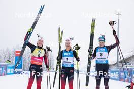 09.01.2021, Oberhof, Germany (GER): Marte Olsbu Roeiseland (NOR), Tiril Eckhoff (NOR), Lisa Theresa Hauser (AUT), (l-r) -  IBU World Cup Biathlon, pursuit women, Oberhof (GER). www.nordicfocus.com. © Manzoni/NordicFocus. Every downloaded picture is fee-liable.