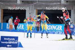 10.01.2021, Oberhof, Germany (GER): Sebastian Samuelsson (SWE), Hanna Oeberg (SWE), Johannes Thingnes Boe (NOR), (l-r) -  IBU World Cup Biathlon, single mixed relay, Oberhof (GER). www.nordicfocus.com. © Manzoni/NordicFocus. Every downloaded picture is fee-liable.