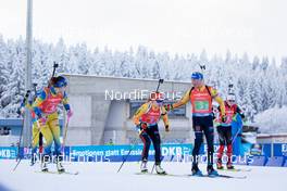 10.01.2021, Oberhof, Germany (GER): Hanna Oeberg (SWE), Janina Hettich (GER), Erik Lesser (GER), Emma Lunder (CAN), (l-r) -  IBU World Cup Biathlon, single mixed relay, Oberhof (GER). www.nordicfocus.com. © Manzoni/NordicFocus. Every downloaded picture is fee-liable.
