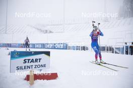 06.01.2021, Oberhof, Germany (GER): Event Feature: view over the stadium entrance with an undefined russian athlete -  IBU World Cup Biathlon, training, Oberhof (GER). www.nordicfocus.com. © Manzoni/NordicFocus. Every downloaded picture is fee-liable.
